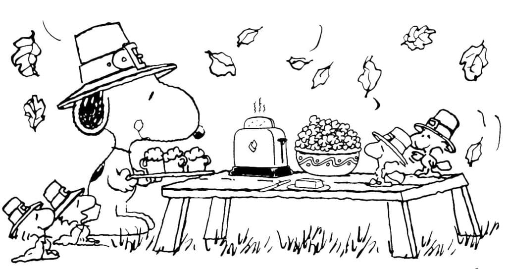 Snoopy à Thanksgiving coloring page