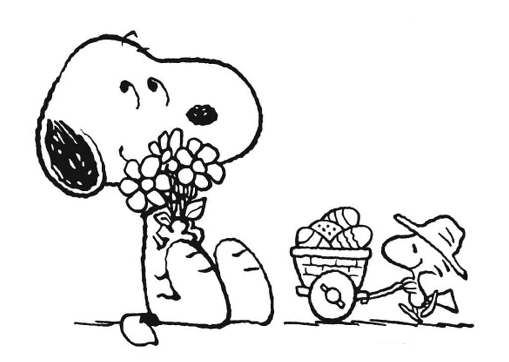 Coloriage Snoopy avec Fleurs