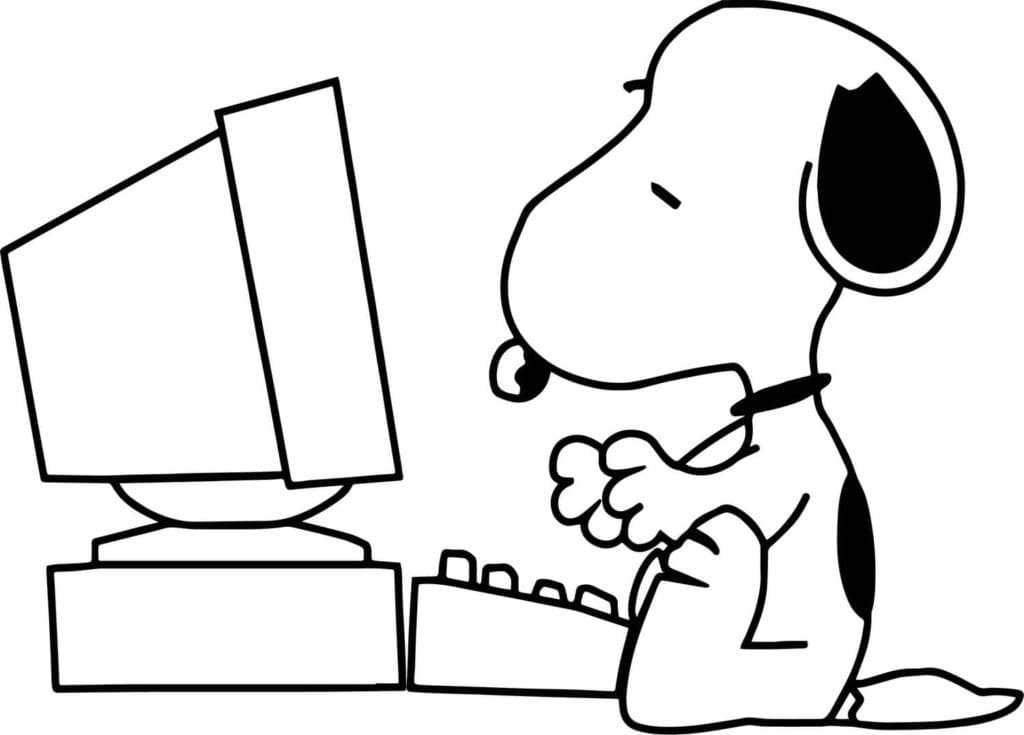 Snoopy avec un Ordinateur coloring page