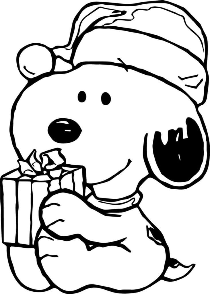 Coloriage Snoopy et Cadeau