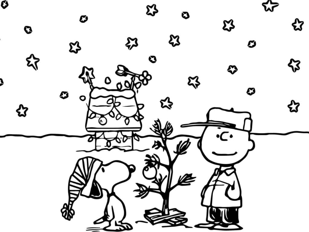 Coloriage Snoopy et Charlie Brown en Hiver