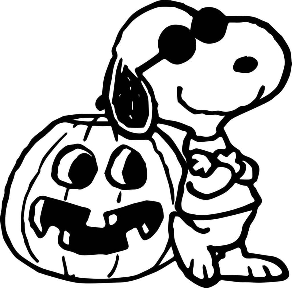 Coloriage Snoopy et Citrouille d'Halloween