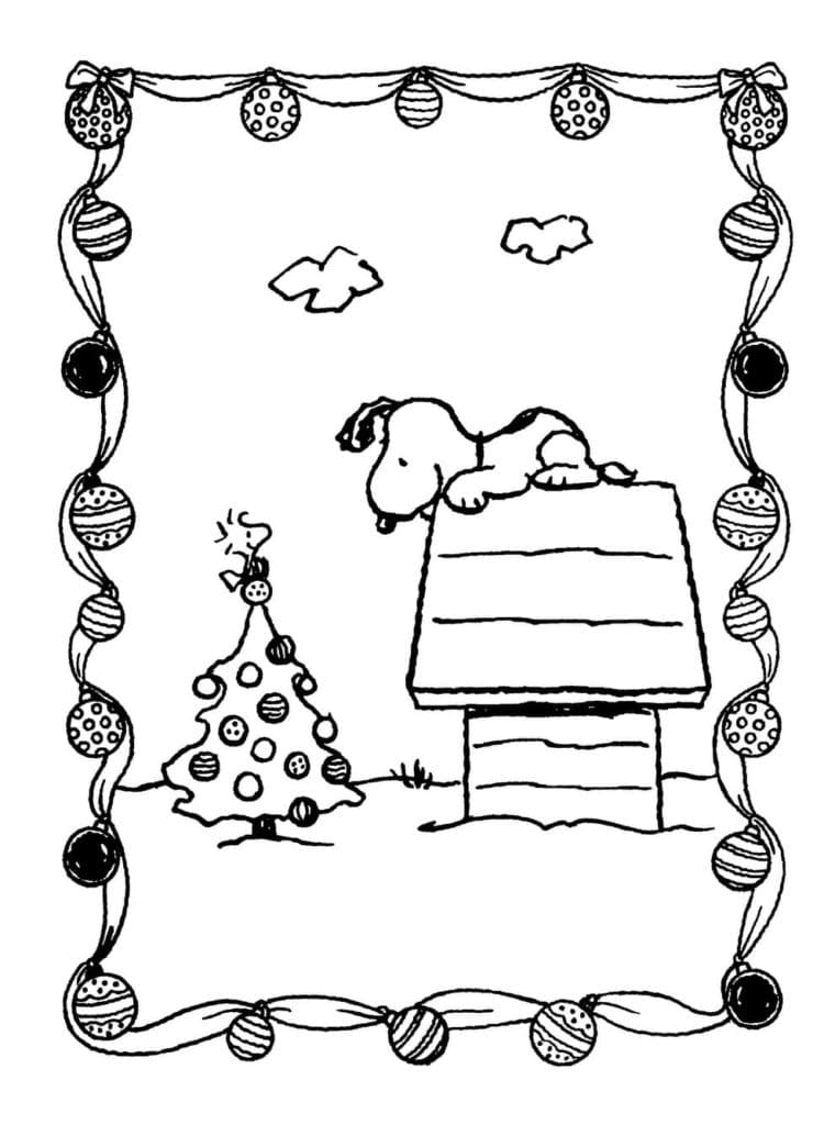 Coloriage Snoopy et l'Arbre de Noël