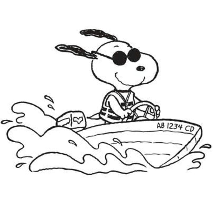 Coloriage Snoopy sur le Bateau