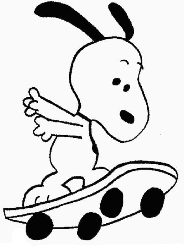 Coloriage Snoopy sur une Planche à Roulettes