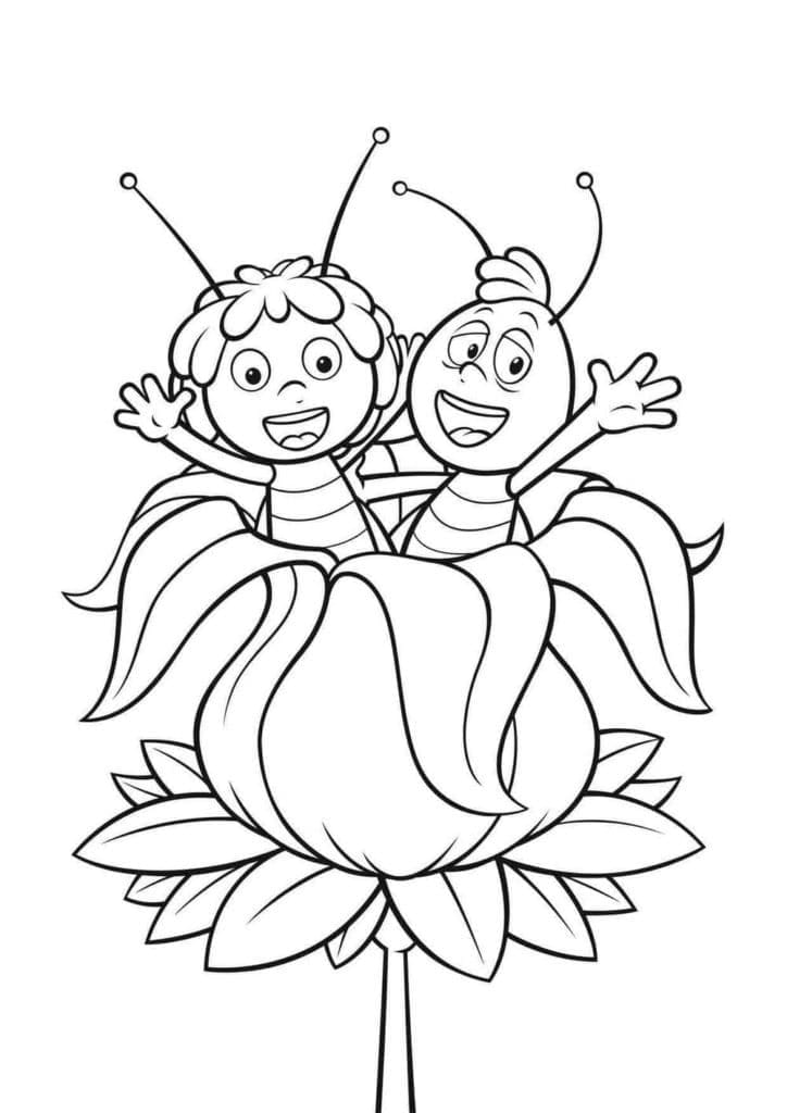 Coloriage Sympathique Maya l'Abeille et Willy