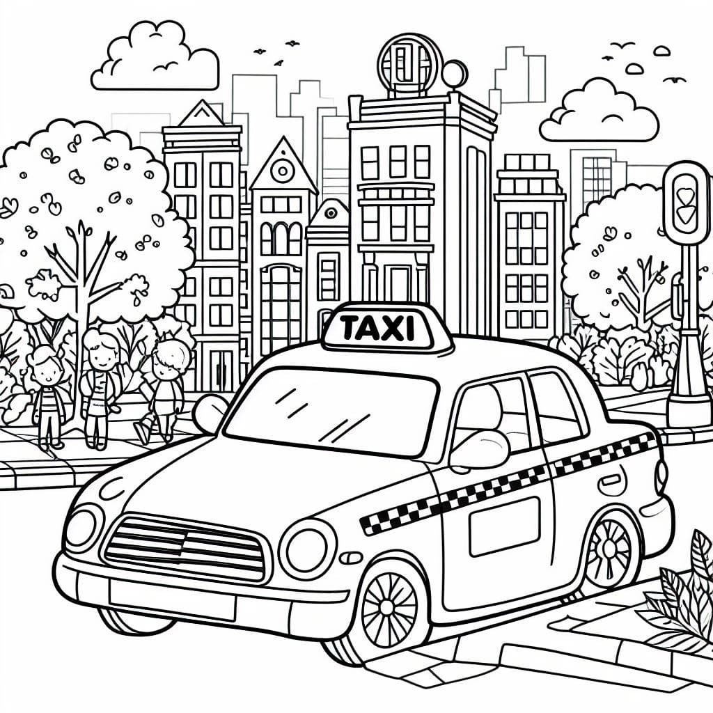 Coloriage Taxi en Ville