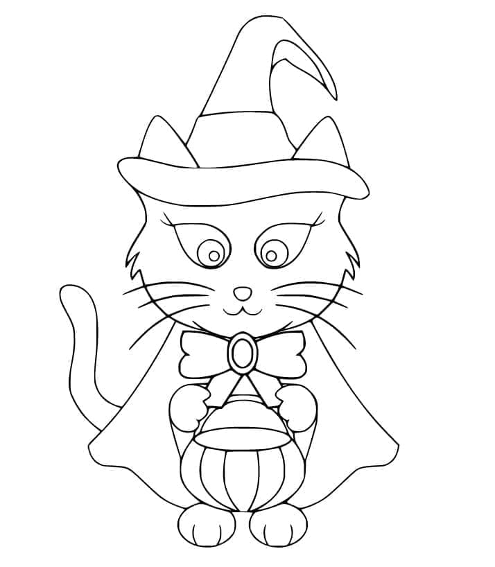 Un chat d’Halloween Très Mignon coloring page