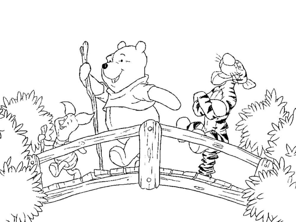 Coloriage Winnie l'ourson et Tigrou Sur le Pont