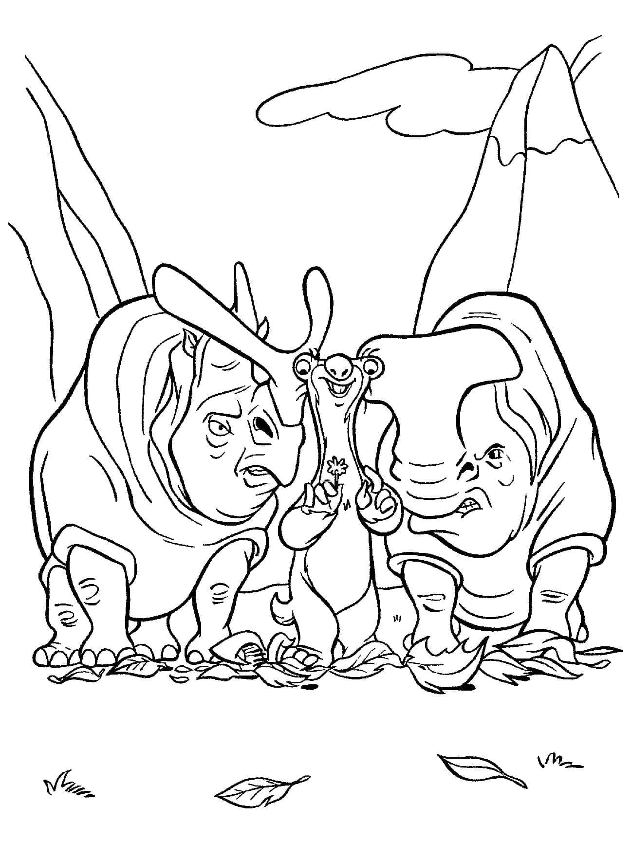 coloriage-Âge de Glace Sid et Rhinocéros coloring page