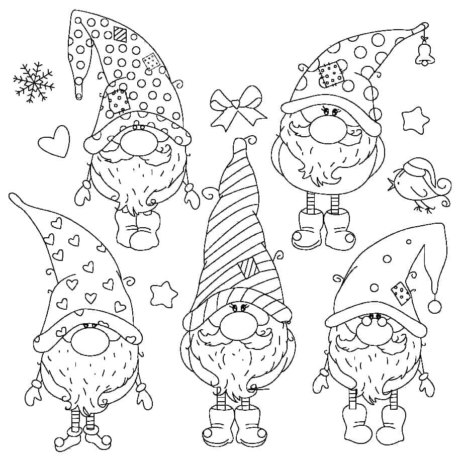 Coloriage Adorables Gnomes de Noël
