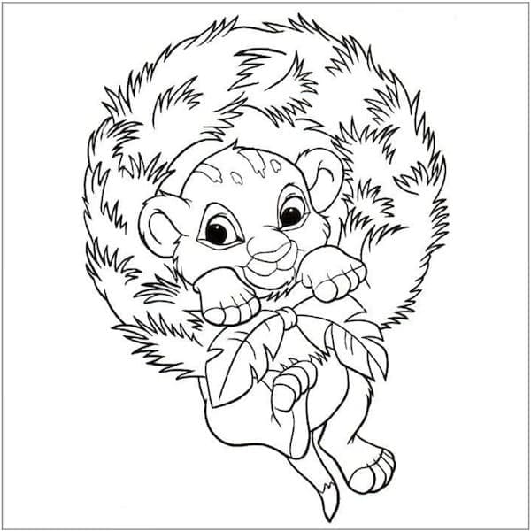 Bébé Simba à Noël coloring page