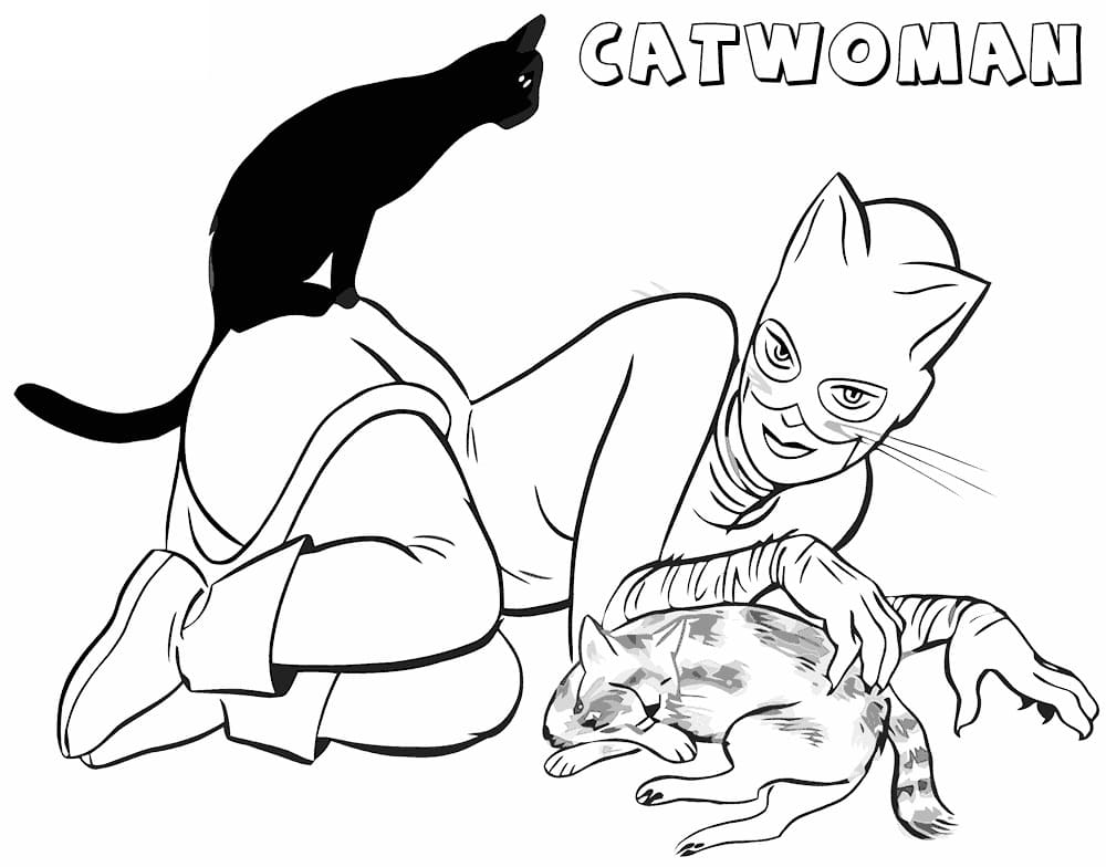 Catwoman et Chat coloring page