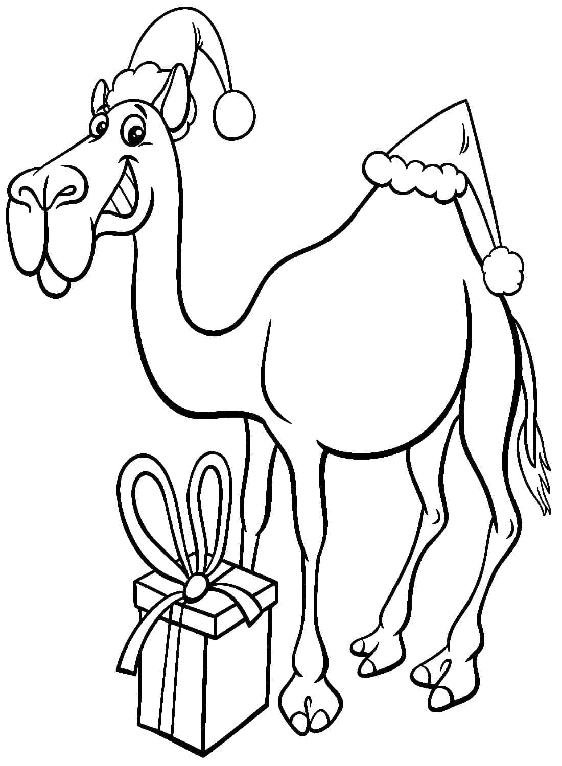 Chameau et Cadeau de Noël coloring page