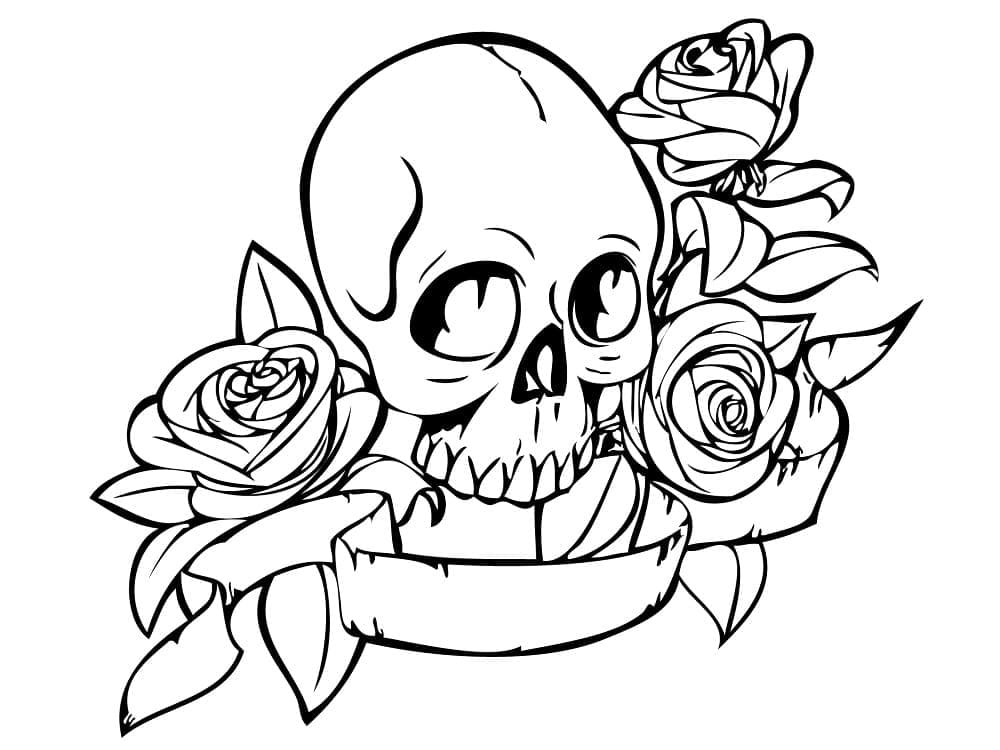 Coloriage Crâne et Roses