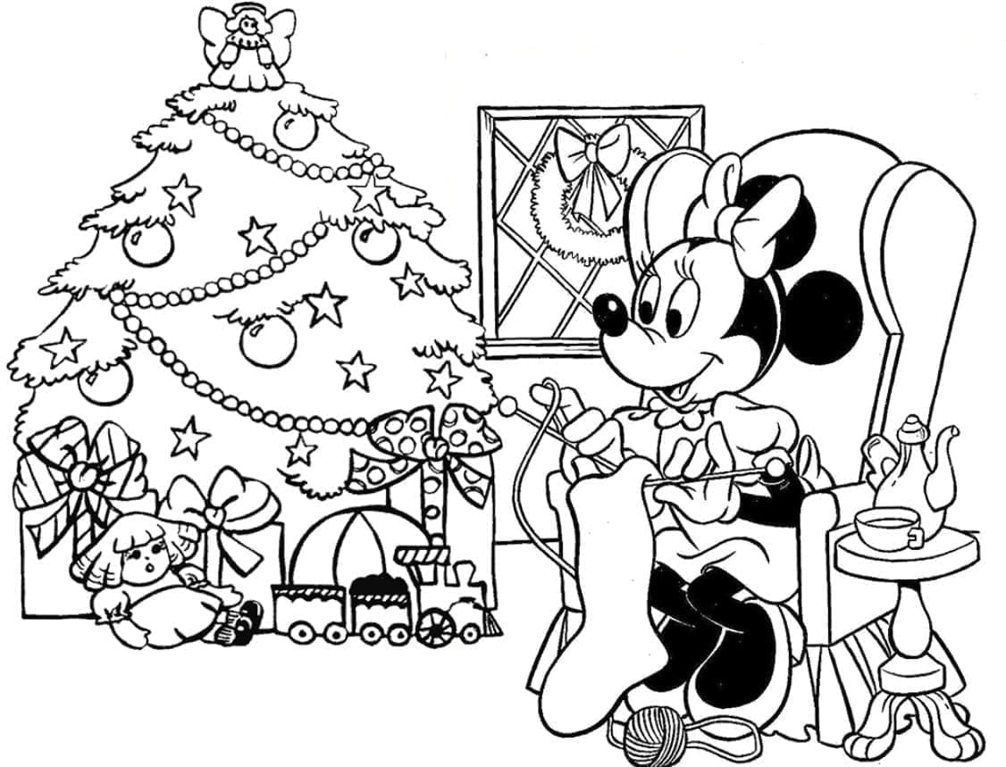 Coloriage Disney Minnie à Noël