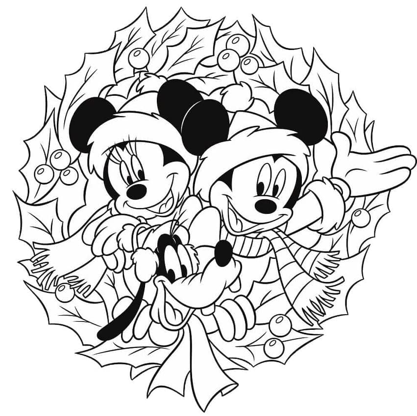 Coloriage Disney Minnie et Mickey à Noël