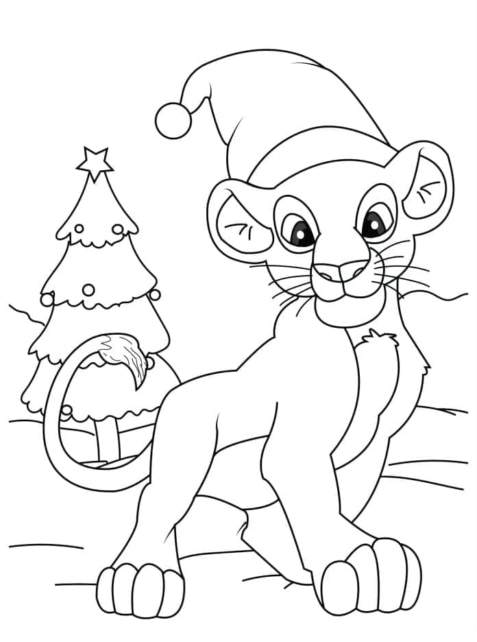 Coloriage Disney Simba à Noël