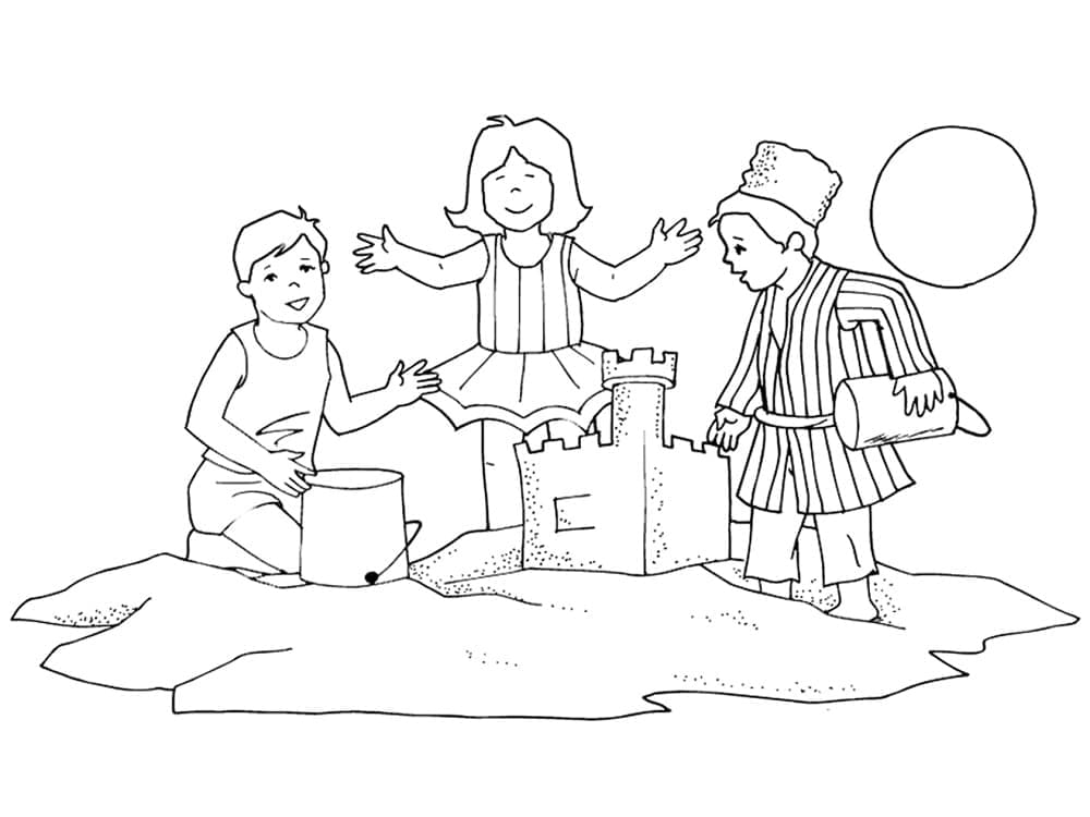 Enfants et Château de Sable coloring page
