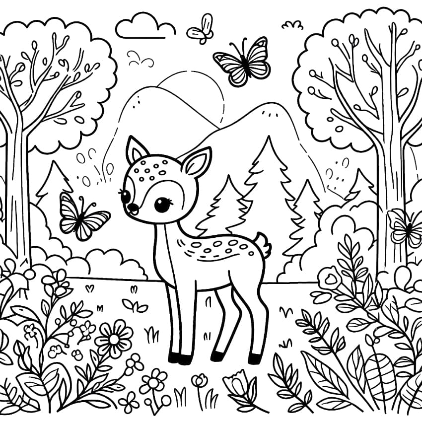 Faon Mignon Dans la Forêt coloring page
