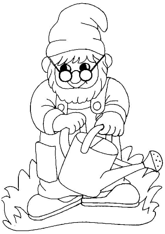 Gnome avec Arrosoir coloring page