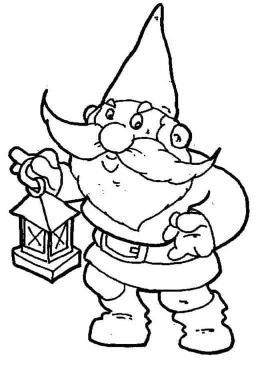 Coloriage Gnome avec Lanterne