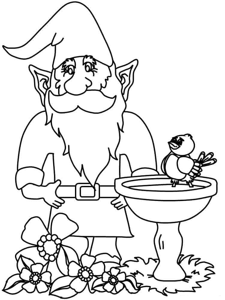 Gnome avec Oiseau coloring page