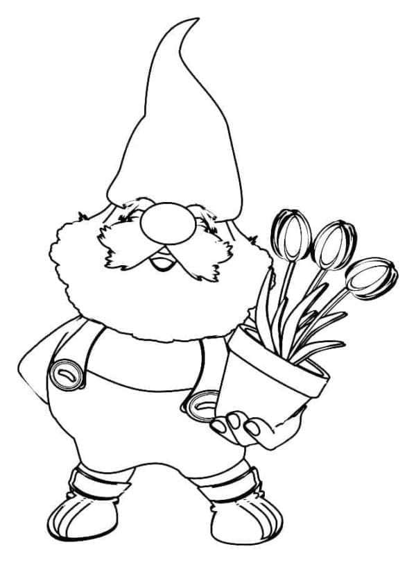 Gnome avec Pot de Fleur coloring page