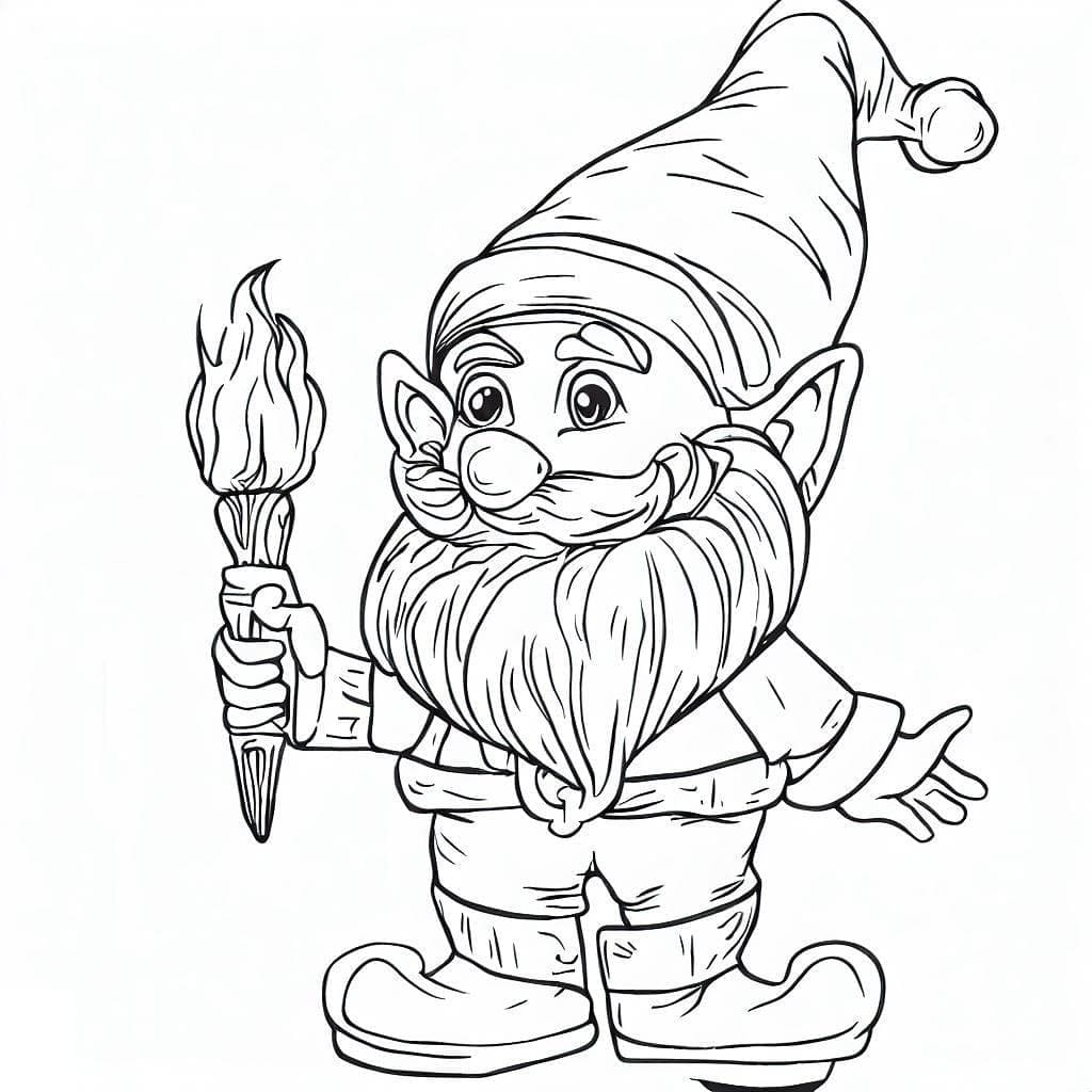 Coloriage Gnome avec Torche