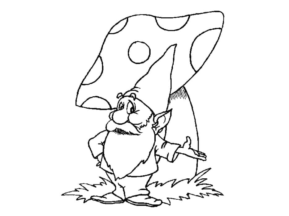 Gnome et Champignon coloring page
