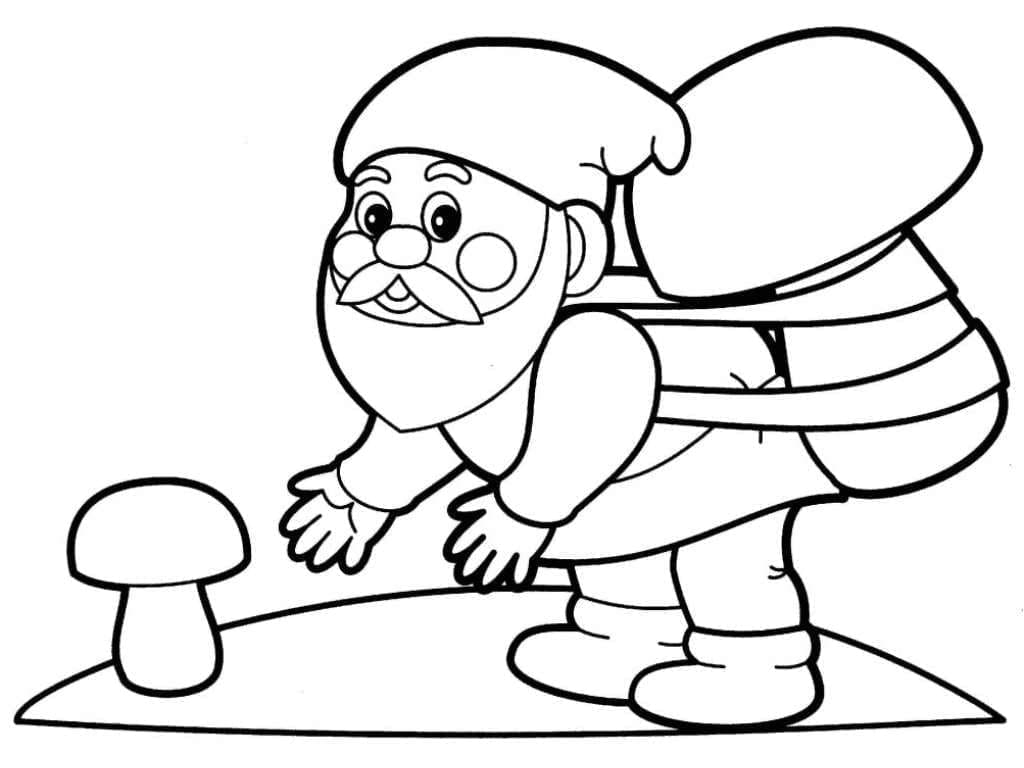 Gnome et Champignons coloring page