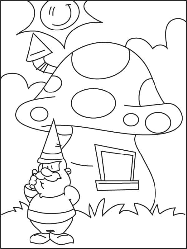 Gnome et Maison coloring page