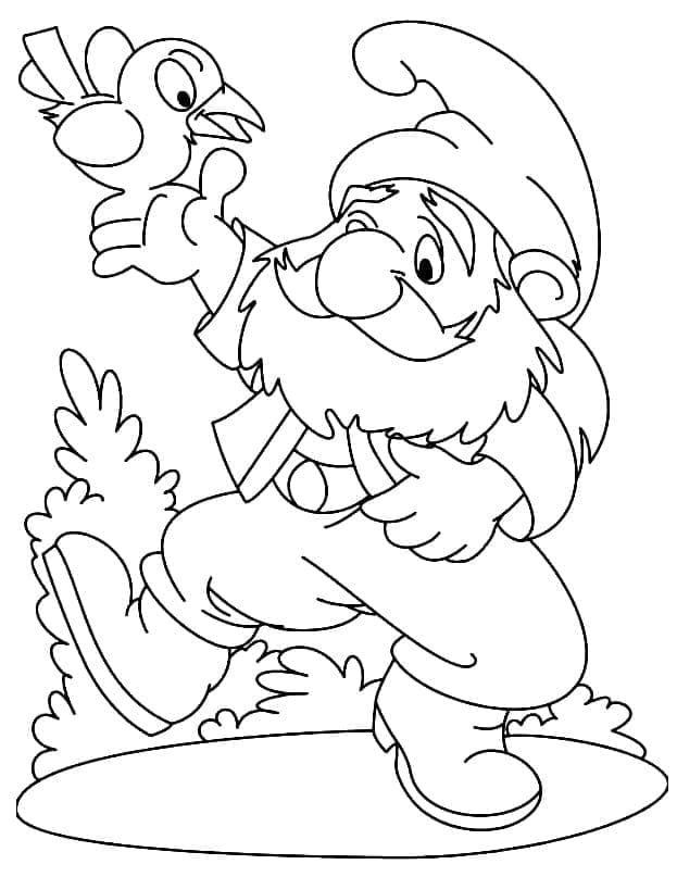 Gnome et Oiseau coloring page
