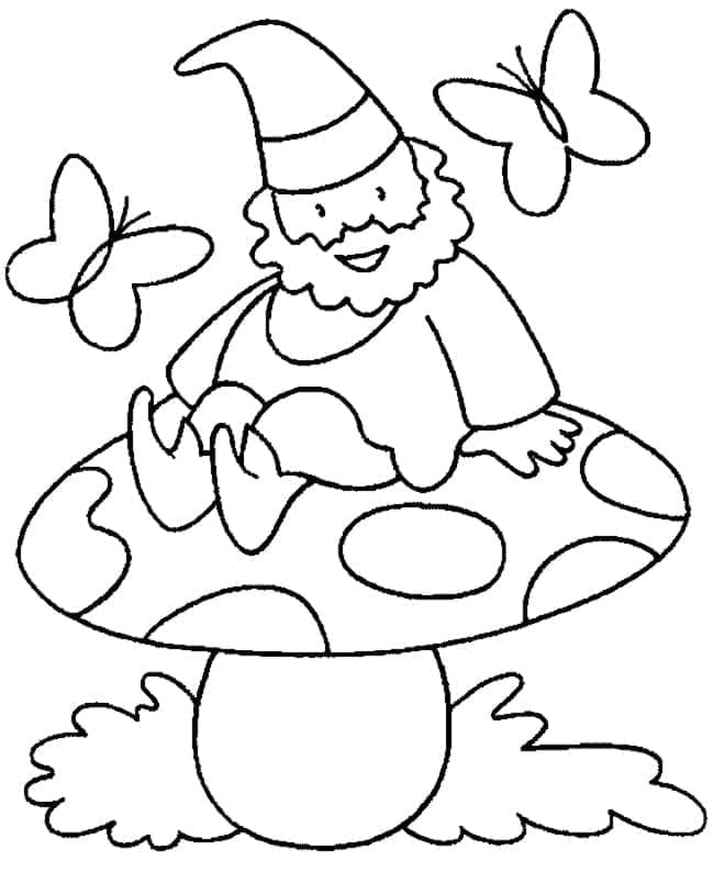 Coloriage Gnome sur Champignon