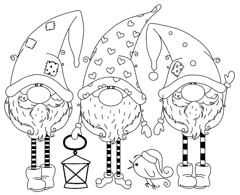 Coloriage Gnomes de Noël Mignons