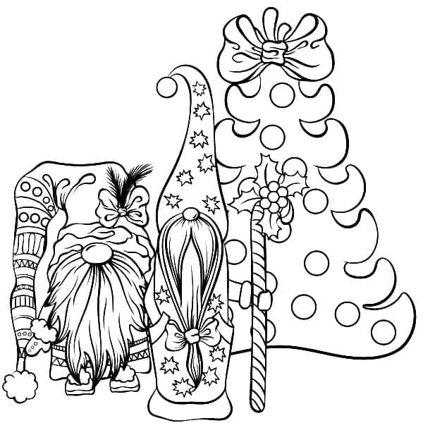 Gnomes et Sapin de Noël coloring page