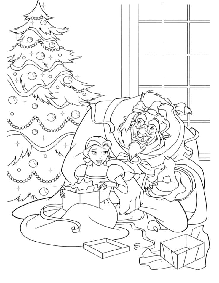 La Belle et la Bête à Noël coloring page