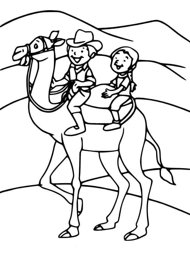 Les Enfants Montent Sur un Chameau coloring page