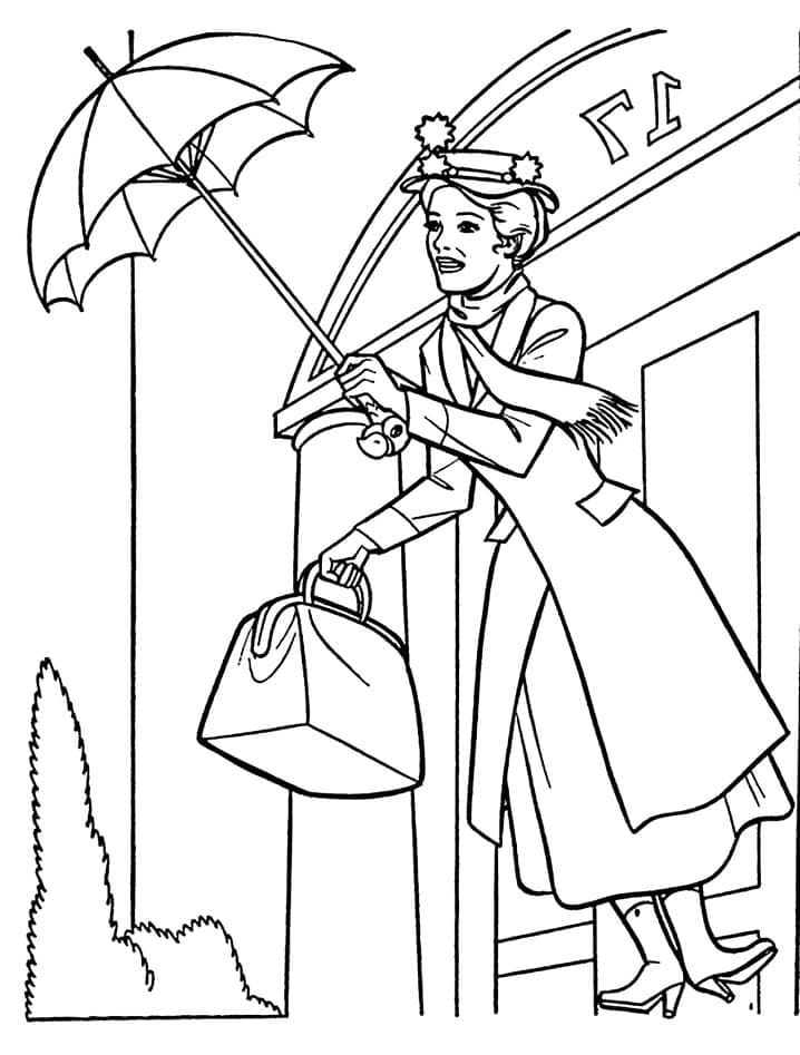 Coloriage Mary Poppins avec Parapluie