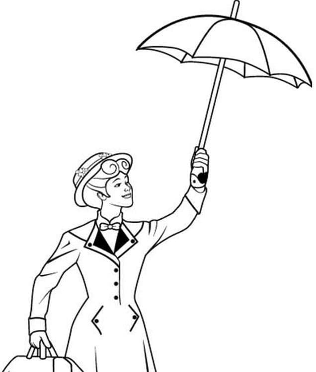 Coloriage Mary Poppins et Parapluie