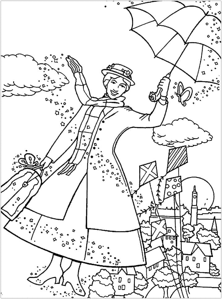 Coloriage Mary Poppins Souriante