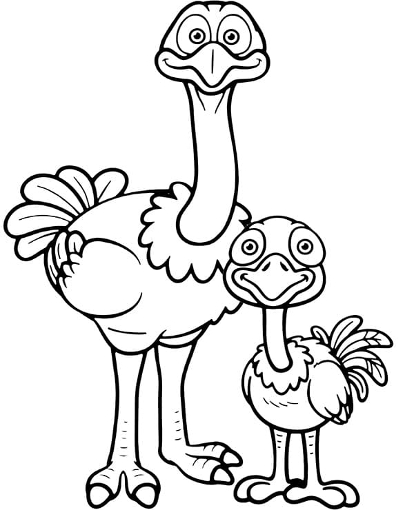 Mère et Bébé Autruche coloring page