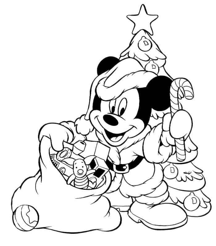 Coloriage Mickey et Cadeaux de Noël