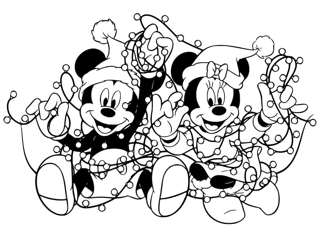 Coloriage Mickey et Minnie à Noël