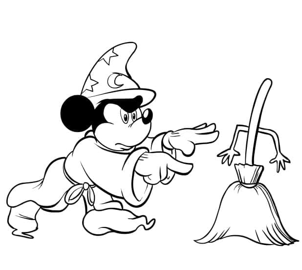 Coloriage Mickey Mouse et Balai Magique