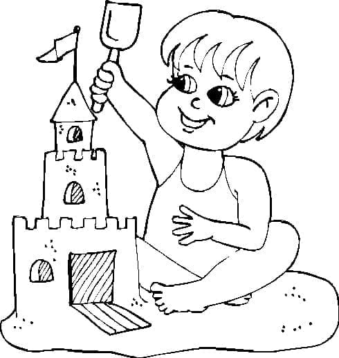 Petite Fille et Château de Sable coloring page