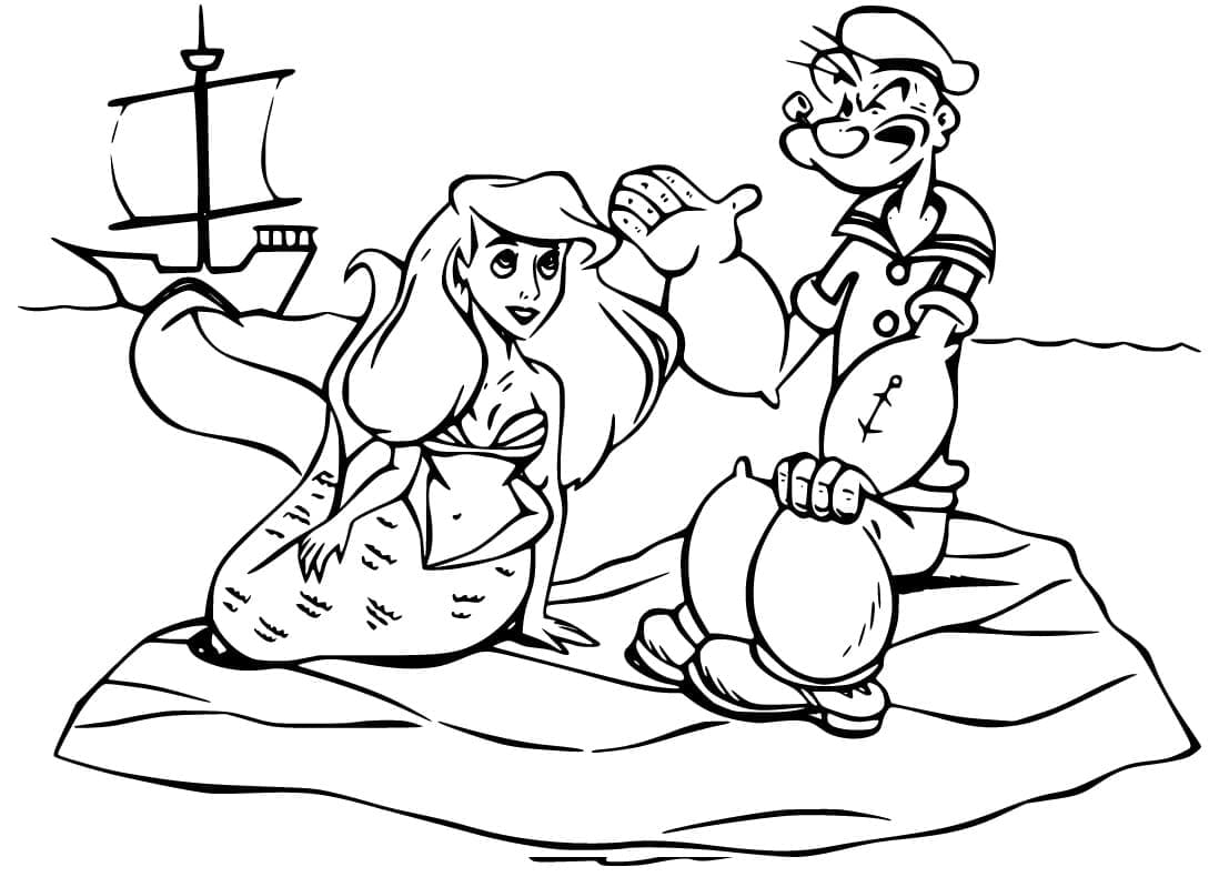 Princesse Ariel et Popeye coloring page