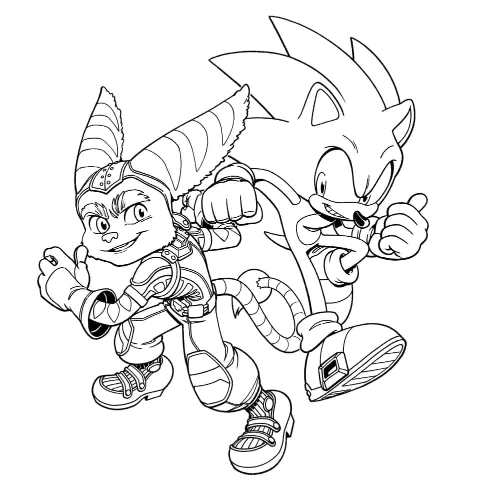 Coloriage Ratchet et Sonic