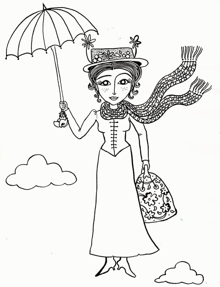 Coloriage Très Jolie Mary Poppins