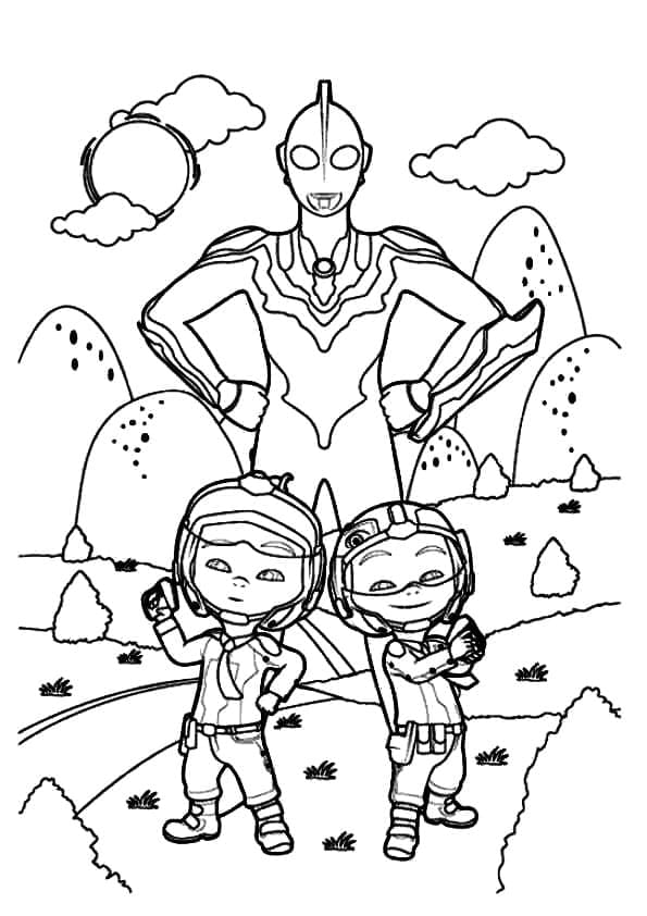 Coloriage Ultraman et Enfants